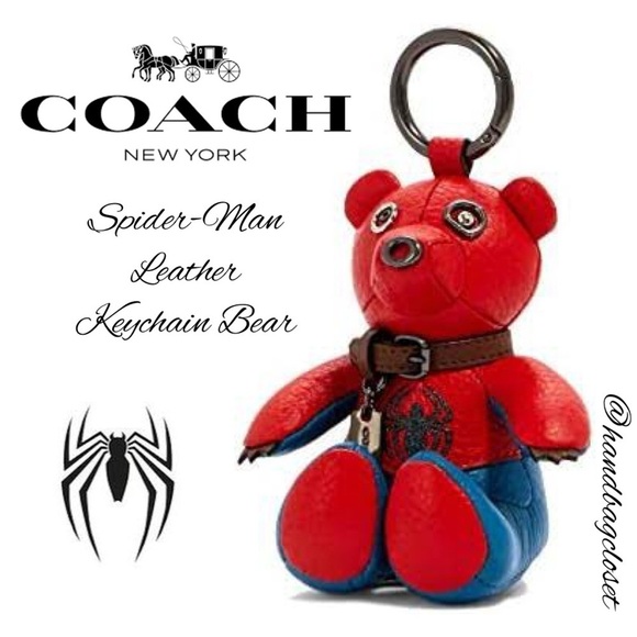 Coach Marvel Spider-Man Leather Collectible Fob Keychain Bear - Picture 1 of 11